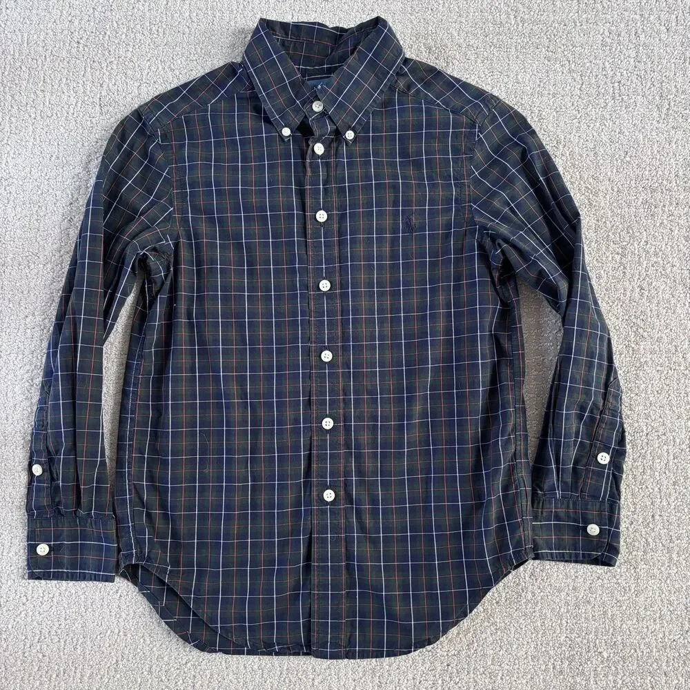 Ralph Lauren Youth Boys 8 Plaid Long Sleeve Button Down Casual Preppy Old Money